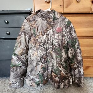 Camo Hunting Jacket with Red Logo